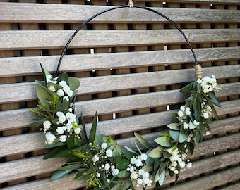 Dried flower wreath “Chania” wall wreath door wreath decoration boho decorative wreath gift eucalyptus gypsophila white green dried olive eucalyptus