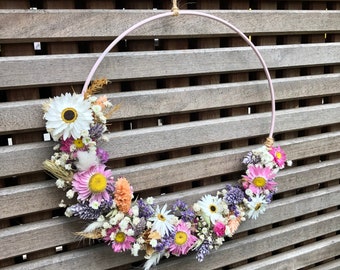 Ghirlanda di fiori secchi “Amsterdam” prato di fiori ghirlanda da parete ghirlanda per porta decorazione boho beach fiori di campo lilla fiori di paglia anello bianco 20 cm