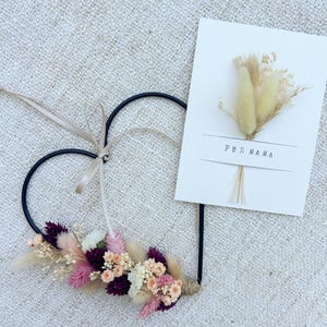 Trockenblumenkranz Muttertag Herz Wandkranz Blumen Türkranz Wandkranz Dekokranz Geschenk mit Grußkarte Mama Karte Trockenblumen Geschenk