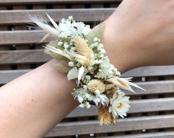 Dried flower bracelet cream garden flowers wedding dried flowers arm wreath flower children bridesmaids white