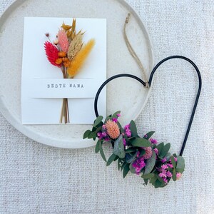 Trockenblumenkranz Muttertag Herz Wandkranz Blumen Türkranz Wandkranz Dekokranz Geschenk mit Grußkarte Mama Karte Trockenblumen Geschenk