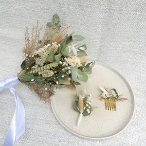 Set comb “Moonlight” & pin flower pin for flower hair wreath wedding pin dried flowers groom jute or lace