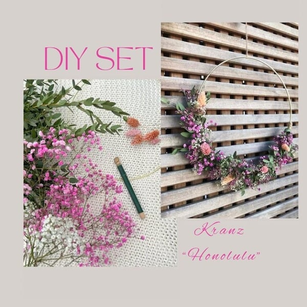 DIY wreath set to tie yourself dried flower wreath wall wreath “Honolulu” door wreath decoration boho beach lavender eucalyptus pink white gold 25 cm