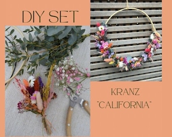 DIY Kranz Set zum selbst binden Trockenblumenkranz Wandkranz „California“ Türkranz Deko Boho Eukalyptus mit Ring nach Wahl 25 cm