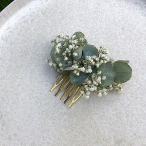 Haarkamm klein Kamm aus Trockenblumen Hochzeit Steckkamm Trockenblumen Brautfrisur gold Eukalyptus white Bild 2