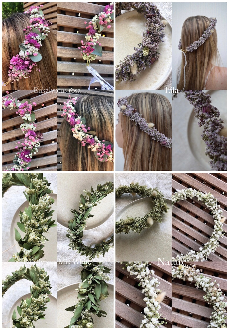 Trockenblumenhaarkranz DIY SET zum selber machen Blumenkranz Blumenhaarkranz Hochzeit Haarkranz Trockenblumen Brautjungfern JGA Diy Bild 5