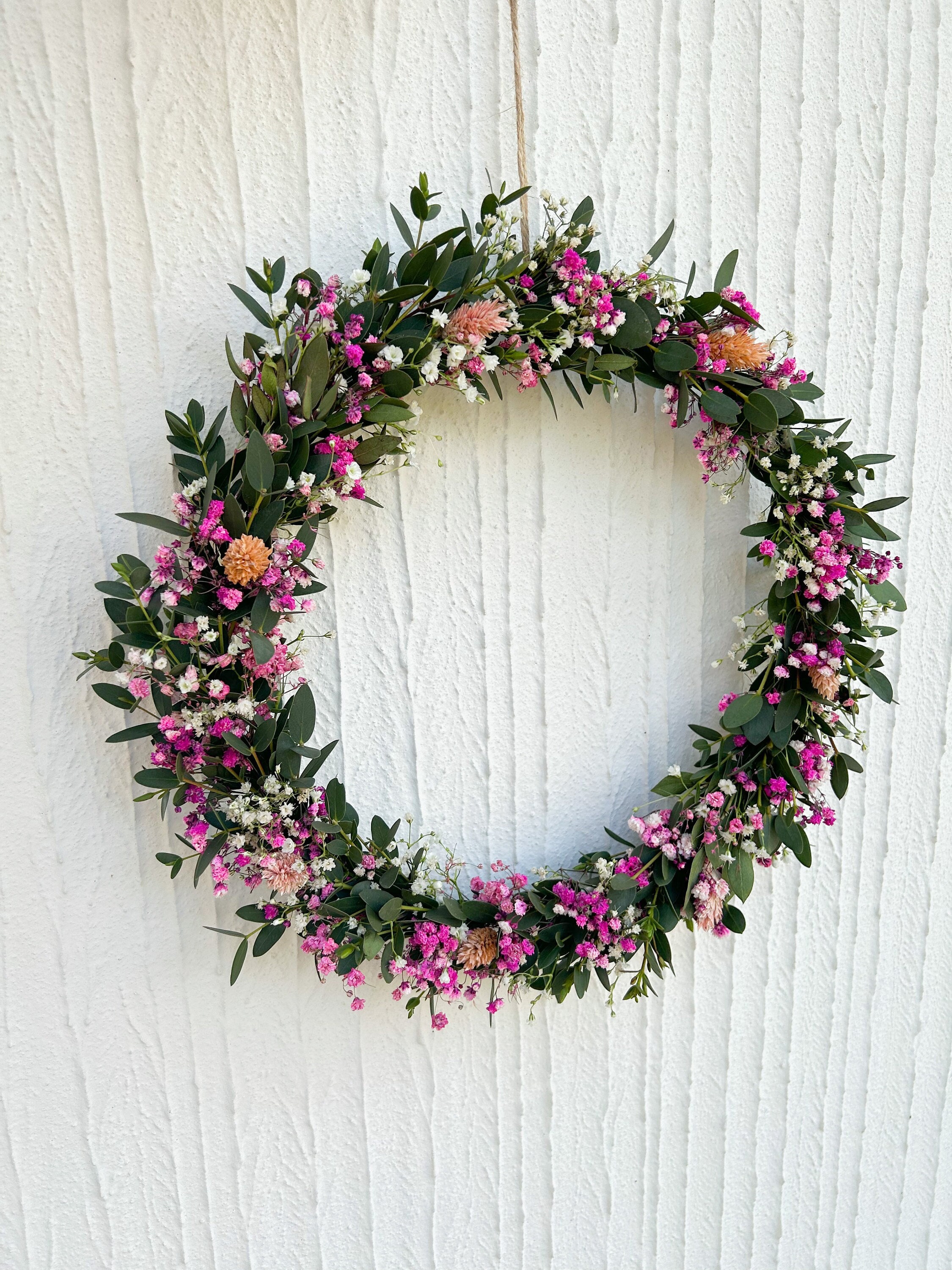Dried flower wreath wall wreath “Honolulu” door wreath decoration boho beach lilac eucalyptus pink white completely tied 30 cm