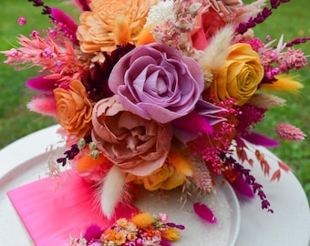 Hair accessories, bridal bouquet, pink wedding "Pinky Promise", hair comb, boutonniere, wedding, bridal bouquet, comb, hairpins, wildflowers, colorful, yellow, orange
