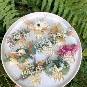 Hair comb small Comb made of dried flowers wedding comb dried flowers bridal hairstyle gold eucalyptus white image 8