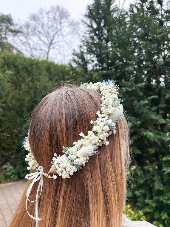 Trockenblumenhaarkranz SPECIAL EDITION Blumenkranz Blumenhaarkranz Hochzeit Haarkranz Trockenblumen Blumenkinder Brautjungfer„Blue“