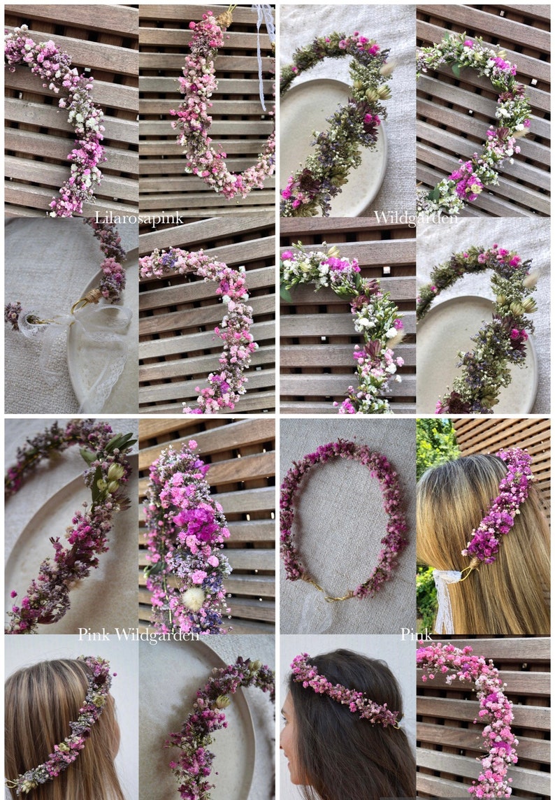 Trockenblumenhaarkranz DIY SET zum selber machen Blumenkranz Blumenhaarkranz Hochzeit Haarkranz Trockenblumen Brautjungfern JGA Diy imagem 3