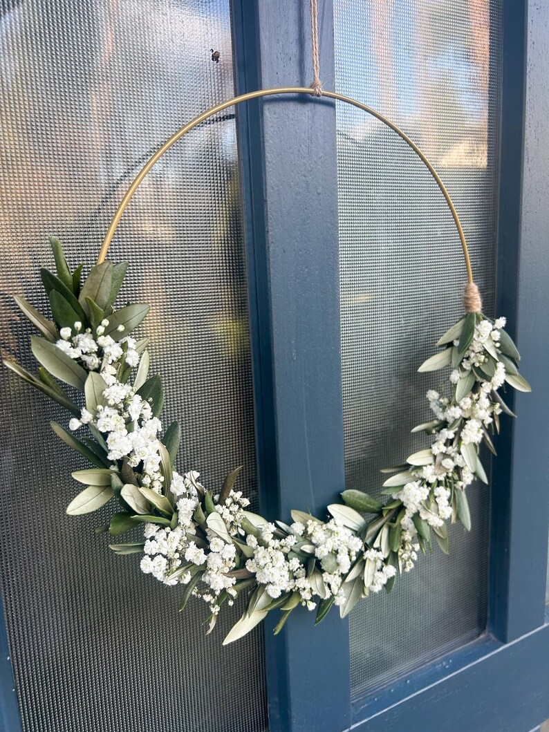 Dried flower wreath “Rethymno” wall wreath door wreath olive decoration dried flowers boho decorative wreath gift olive gypsophila white green dried image 9
