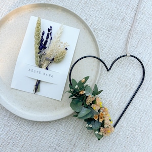 Trockenblumenkranz Muttertag Herz Wandkranz Blumen Türkranz Wandkranz Dekokranz Geschenk mit Grußkarte Mama Karte Trockenblumen Geschenk