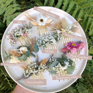 Hair comb small Comb made of dried flowers wedding comb dried flowers bridal hairstyle gold eucalyptus white image 7