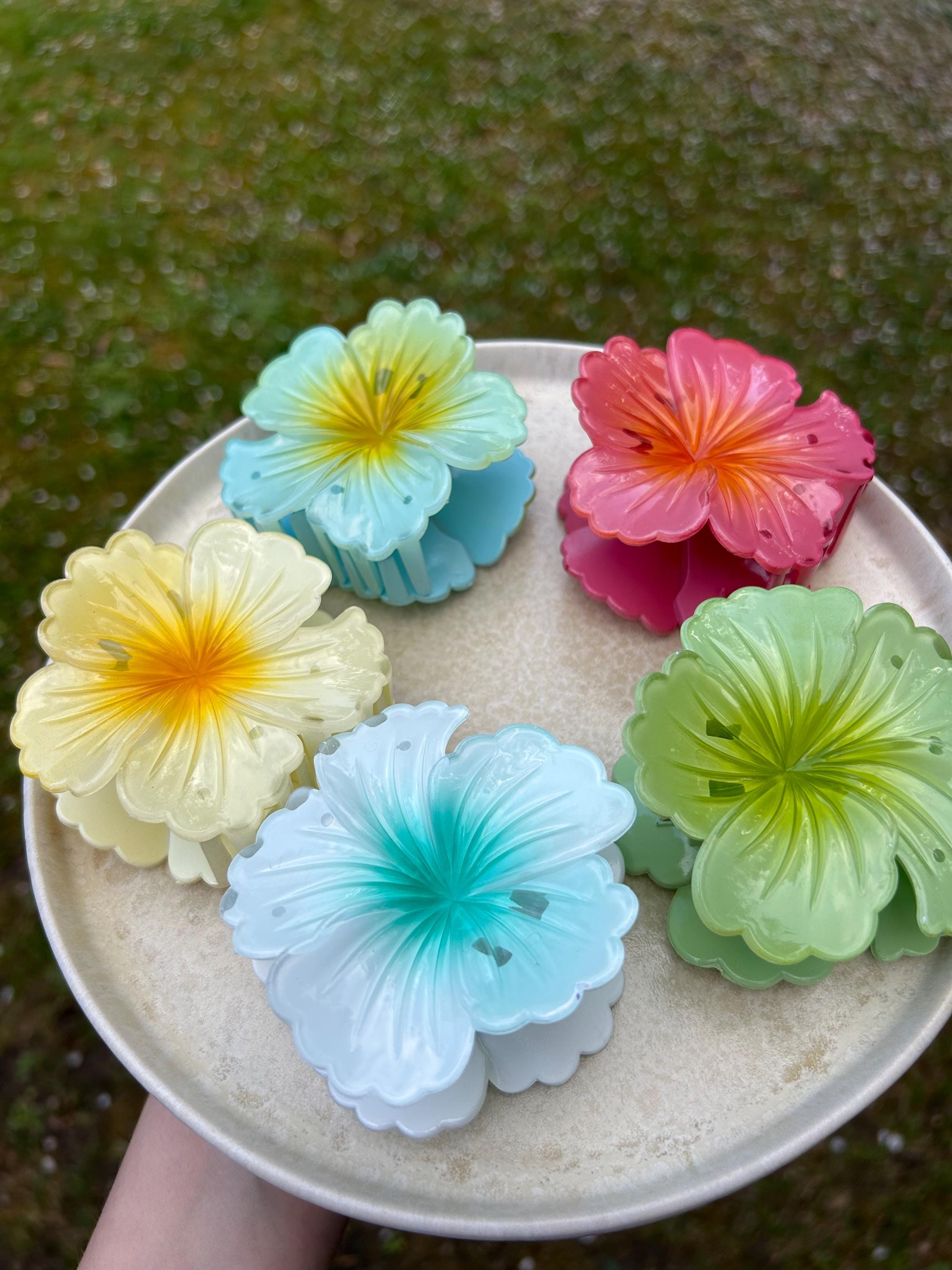 5er-Set Hawaii-Blumen-Haarklammern - Große Hibiskus-Spangen In Blau, Rosa, Gelb, Lila, Orange