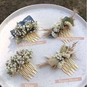 Hair comb small Comb made of dried flowers wedding comb dried flowers bridal hairstyle gold eucalyptus white image 6