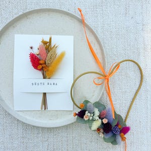 Trockenblumenkranz Muttertag Herz Wandkranz Blumen Türkranz Wandkranz Dekokranz Geschenk mit Grußkarte Mama Karte Trockenblumen Geschenk