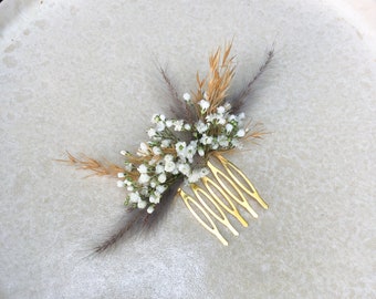 Haarkamm klein | Kamm aus Trockenblumen Hochzeit Steckkamm Trockenblumen Brautfrisur gold