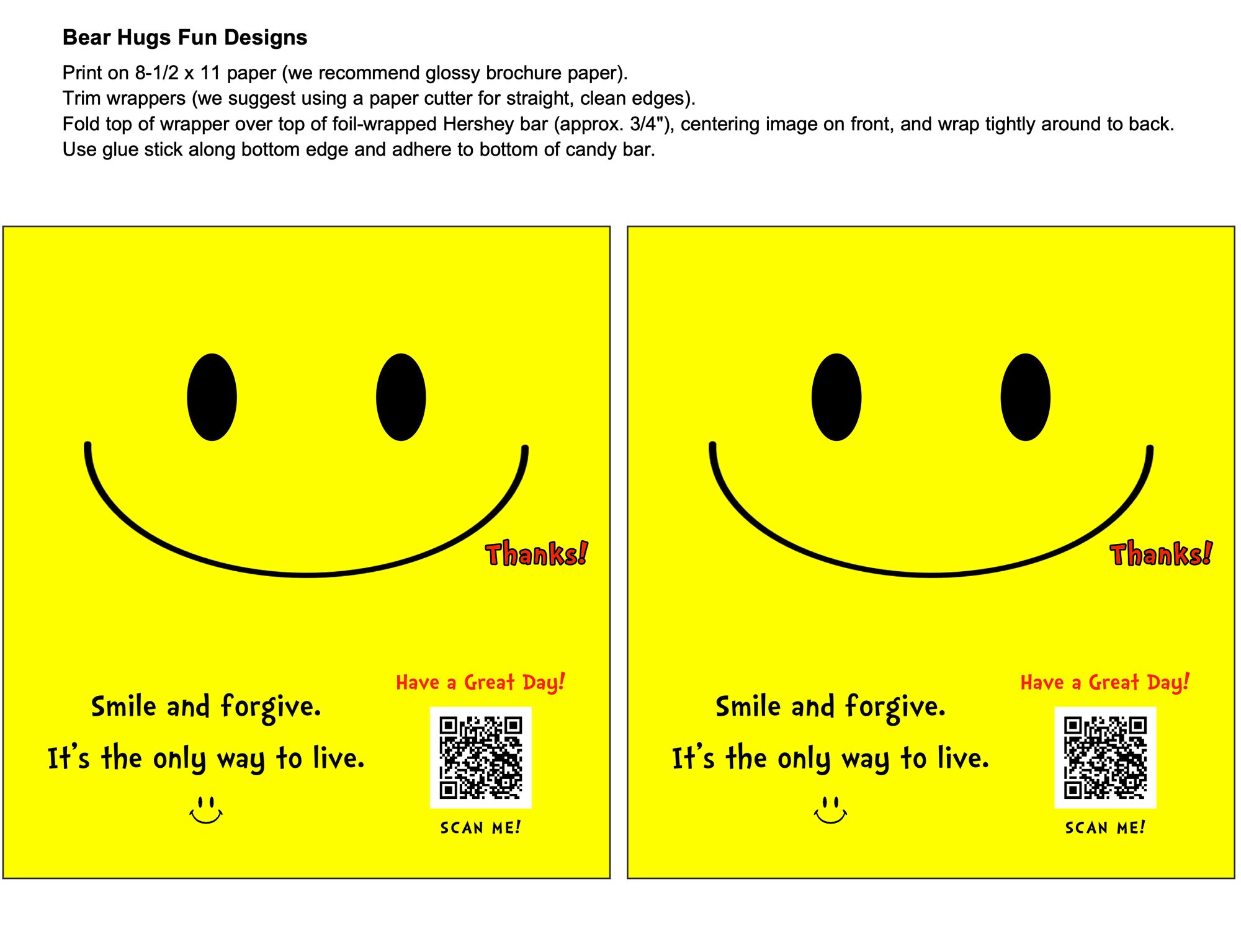 Thank You Candy Bar Wrapper With QR Code Song, Smile Candy Wrapper ...