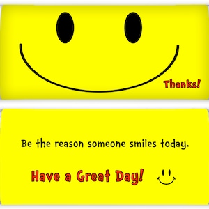 Thank You Candy Bar Wrapper, Smile Candy Wrapper, Hershey Wrapper, Instant Download, Printable Candy Bar Wrapper