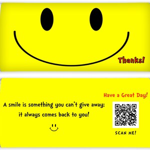 Thank You Candy Bar Wrapper with QR Code Song, Smile Candy Wrapper, Hershey Wrapper, Instant Download, Printable Candy Bar Wrapper