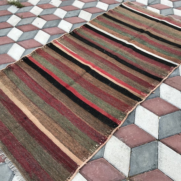 Turkish striped patttern Oushak rug 4.0 x 7.9 Ft (1.22x2.40) Turkish bohemian rug,turkish anatolia rug,turkish vintage rug,medium rug