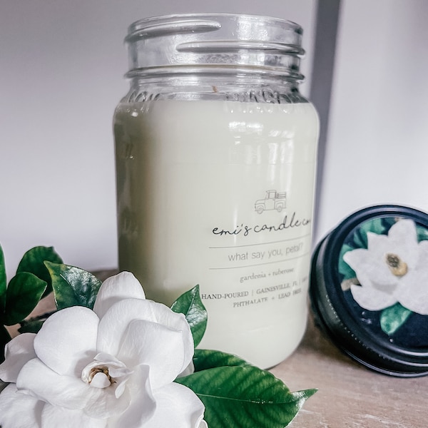Gardenia + Tuberose + Jasmine Soy Candle | non-toxic, natural soy, burns clean, safe for pets, earth friendly, phthalate free