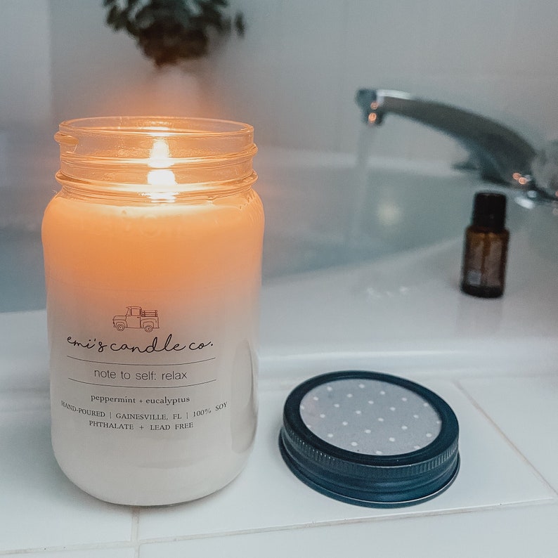 Peppermint Eucalyptus Clean Burning Soy Candle Nontoxic Aromatherapy