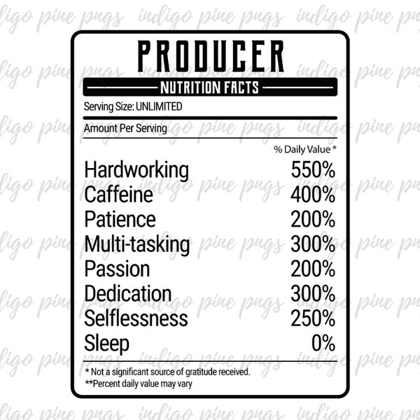 Producer Nutrition Facts, Producer PNG, Producer Sublimation Design,Producer Digital Design