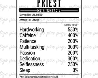 Priest Nutrition Facts, Priest PNG, Priest Sublimation Design,Priest Digital Design