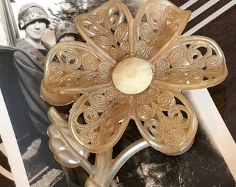 Lovely Gold Celluloid Flower Brooch