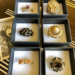 Six 6 Lovely Vintage Costume Adjustable Cocktail Rings with Gift Boxes image 1