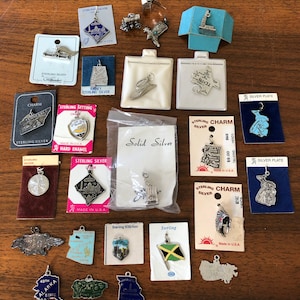 Huge Lot of Vintage Travel Charms Mostly Sterling Silver and Enamel