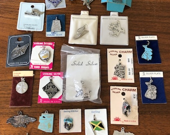 Huge Lot of Vintage Travel Charms Mostly Sterling Silver and Enamel