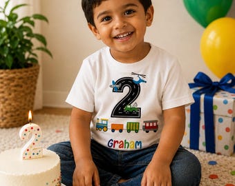 Transportation Birthday Shirt Personalized Boy Birthday Outfit Car Train Airplane Shirt