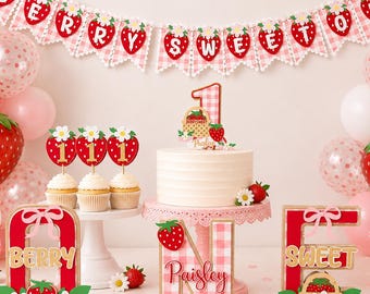 Sweet One Strawberry First Birthday Decorations Berry Theme Girl Bundle Cake Topper Banner Smash Cake Outfit