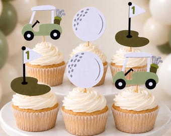Golf First Birthday Cupcake Topper Hole In One Party Decoration