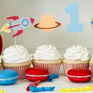 First Trip Around The Sun Cupcake Toppers Space Birthday Decorations Kids Outer Space 1st Birthday Party Rocket Ship Astronaut Birthday Boy