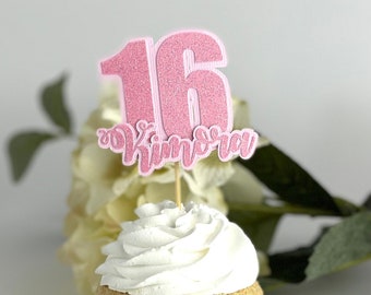 Sweet 16 Cupcake Toppers Personalized Birthday Decorations Girl 16th Birthday Party Decor Dessert Table Decor  Pink Birthday Party For Her