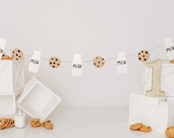 Milk And Cookies Birthday Banner Cookies And Milk Themed Birthday ONE Cookie Cake Smash Photography Photo Props Cookie Birthday Decor