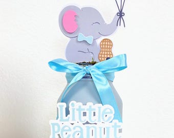 Little Peanut Baby Shower Centerpiece, Elephant First Birthday Decor, Blue Mason Jar Centerpiece, Baby Boy Party Decoration