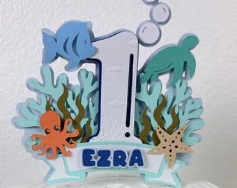 Under the Sea Cake Topper First Birthday Ocean Theme Baby Boy Nautical Cake Decor