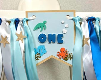 Under the Sea Highchair Banner Ocean First Birthday Decor Nautical Smash Cake Banner