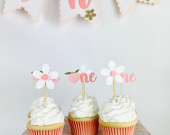 Peach Cupcake Toppers One Sweet Peach Birthday Decoration 1st Birthday Girl Decor First Birthday Girl Cake Smash Photo Props Sweet One Theme