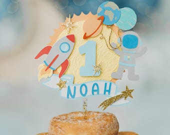 First Trip Around the Sun Cake Topper Space First Birthday Astronaut Rocket Party Decor