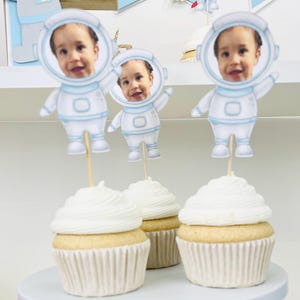 First Trip Around The Sun Face Cupcake Toppers Custom Cupcake Toppers Personalized Astronaut Kid 1st Birthday Space Decor Face Cupcake Picks