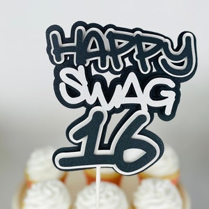 Swag 16 Birthday Cake Topper Custom Birthday Decorations Boy 16th Birthday Boy Cake Topper Graffiti Sixteenth Birthday Party Decorations