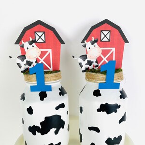 COW FIRST BIRTHDAY Centerpieces Cow Mason Jar Boy Farm Party Cow First Birthday Boy First Birthday Decorations Boy Animal Mason Jar