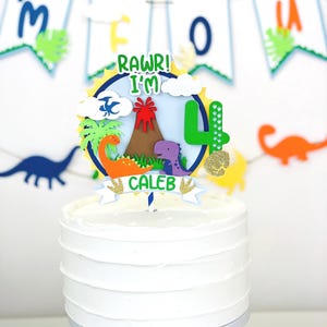 Dinosaur Birthday Cake Topper Rawr I&#39;m Four Dino Birthday Party Bundle Three Rex Party Decor Dinosaur Cake Decorations Custom Dinosaur Party