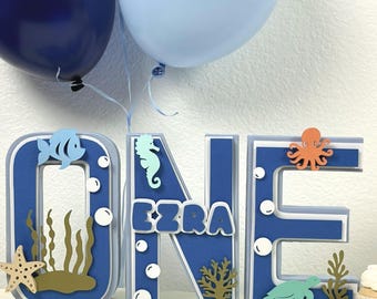 Under the Sea Centerpiece Boy First Birthday Decorations Ocean Table Decor 3D Letter Sign